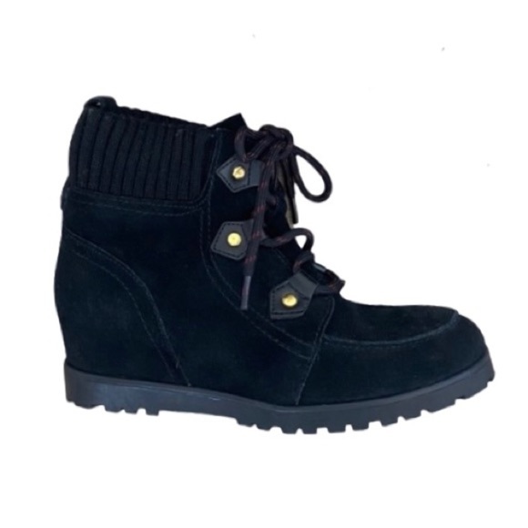 Tommy Hilfiger Shoes - Tommy Hilfiger Black Suede Leather Wedge Lace Up Boots